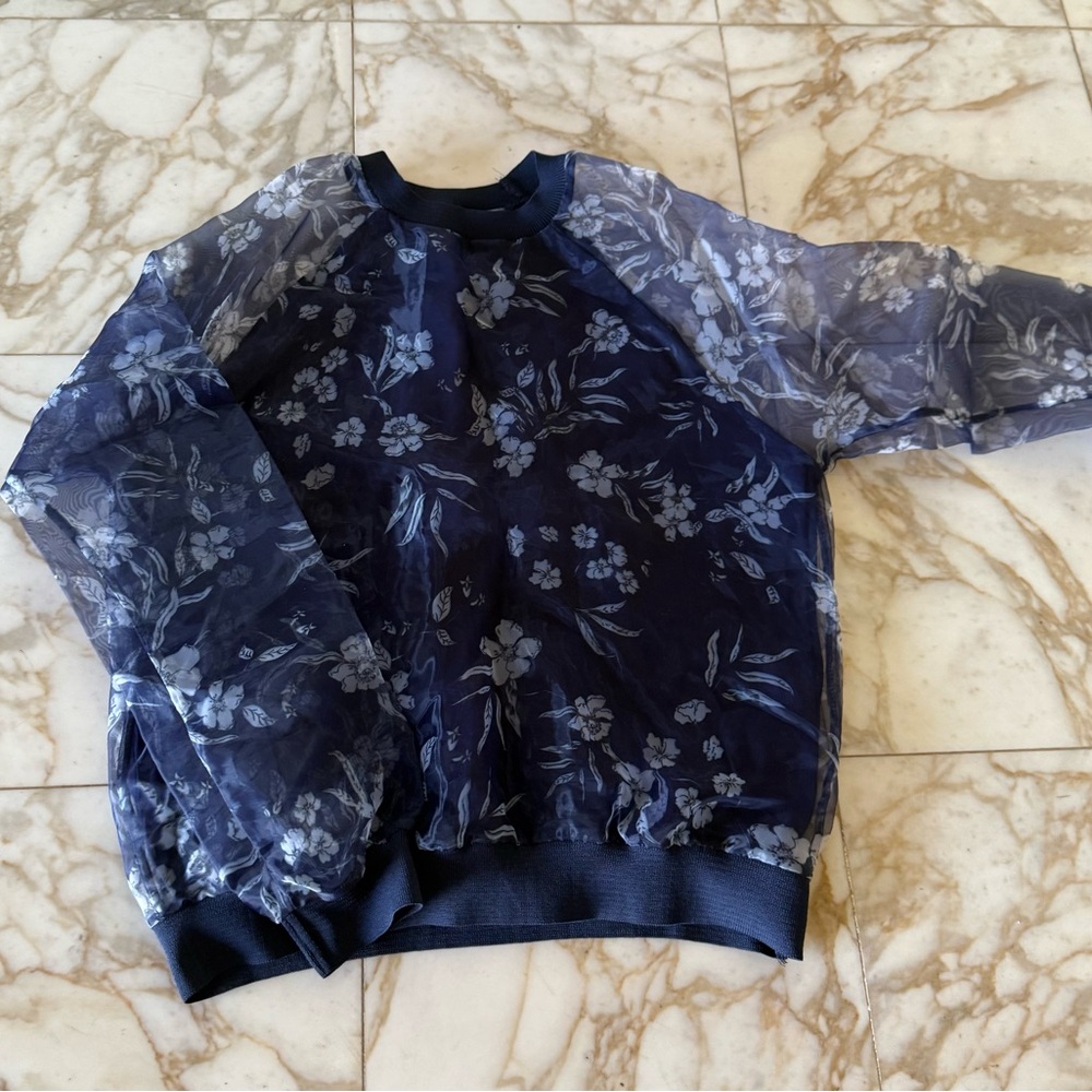 Zara Navy Floral Women's Crewneck Sweater